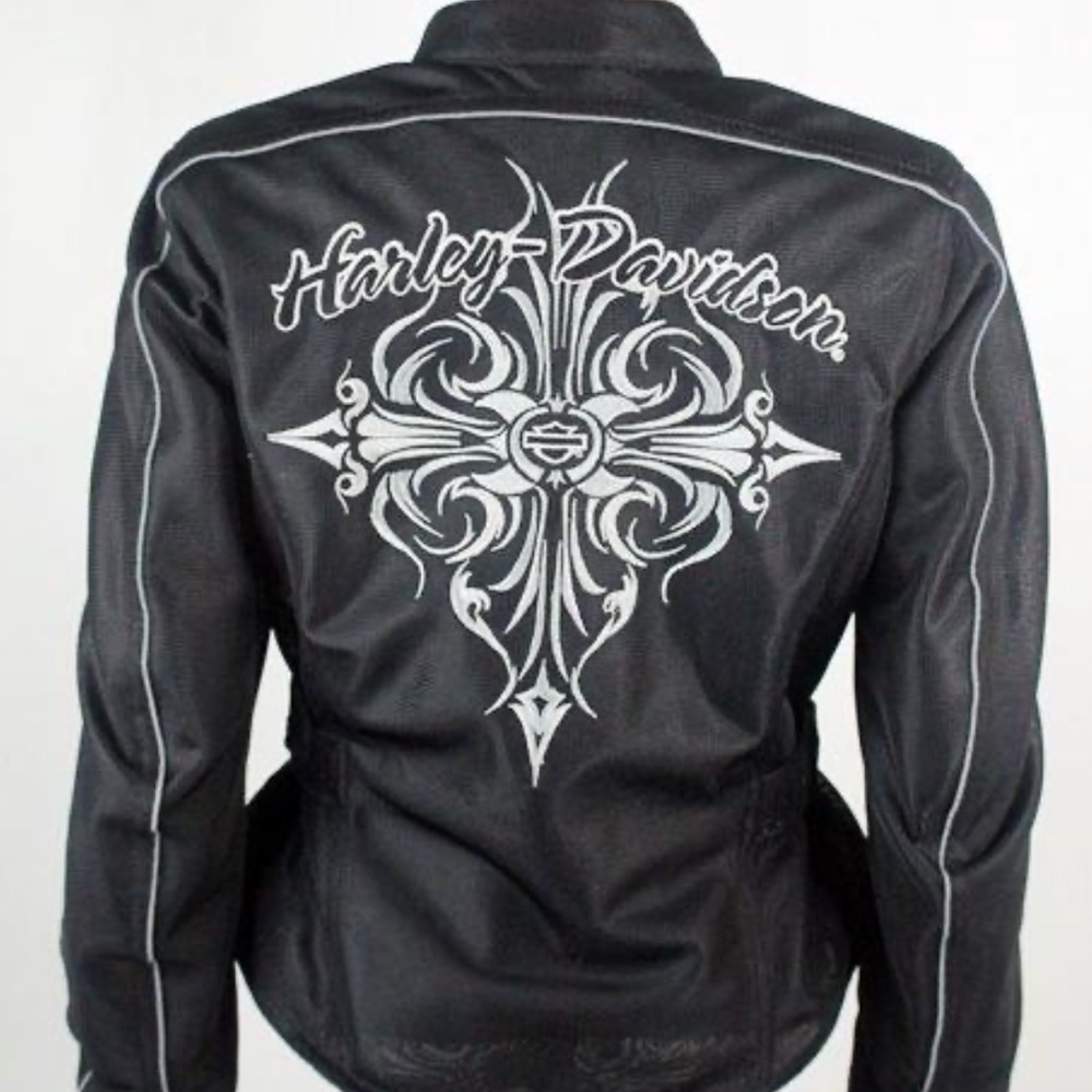 Harley Davidson Black Embroidered Zip Up Jacket - Size S.